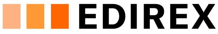 L'image montre le logo EDIREX avec trois rectangles verticaux orange de différentes nuances suivis du texte "EDIREX" en lettres noires grasses.